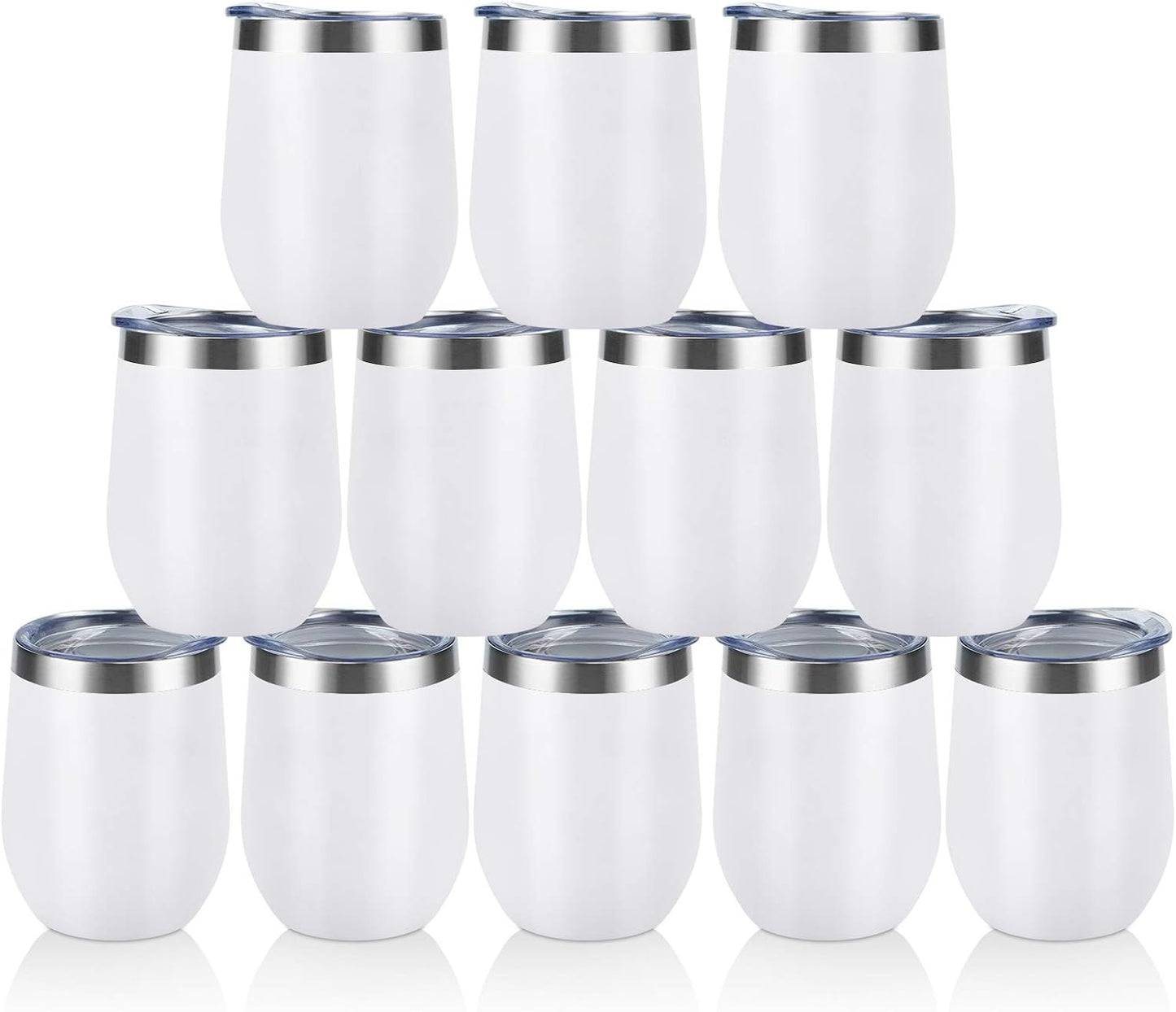 12 Pack Stainless Steel Wine Tumblers, 12Oz Double Wall Vacuum Insulated Wine Tumblers with Lids and Straws, Stainless Steel Stemless Wine Glasses for Coffee, Wine, Cocktails, Champaign, White…